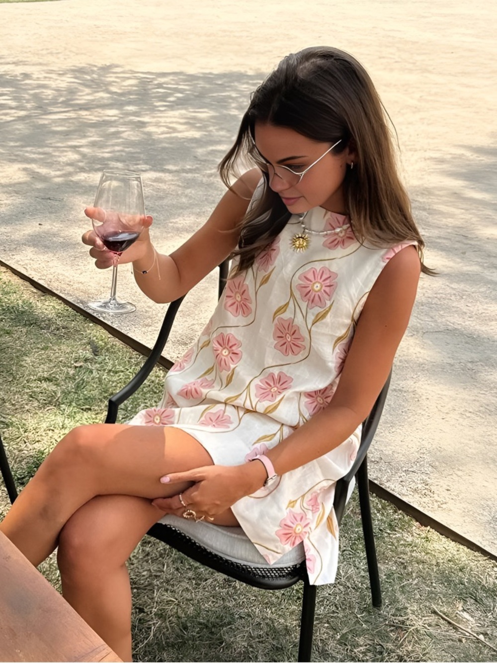 Pink floral sleeveless shift dress